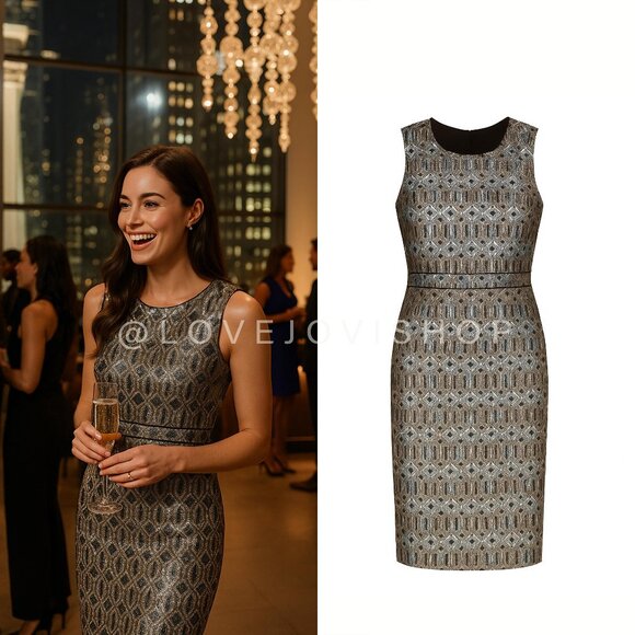 Night OutTory Burch Metallic Sheath Dress w Fitted Top Cocktail Party Classic